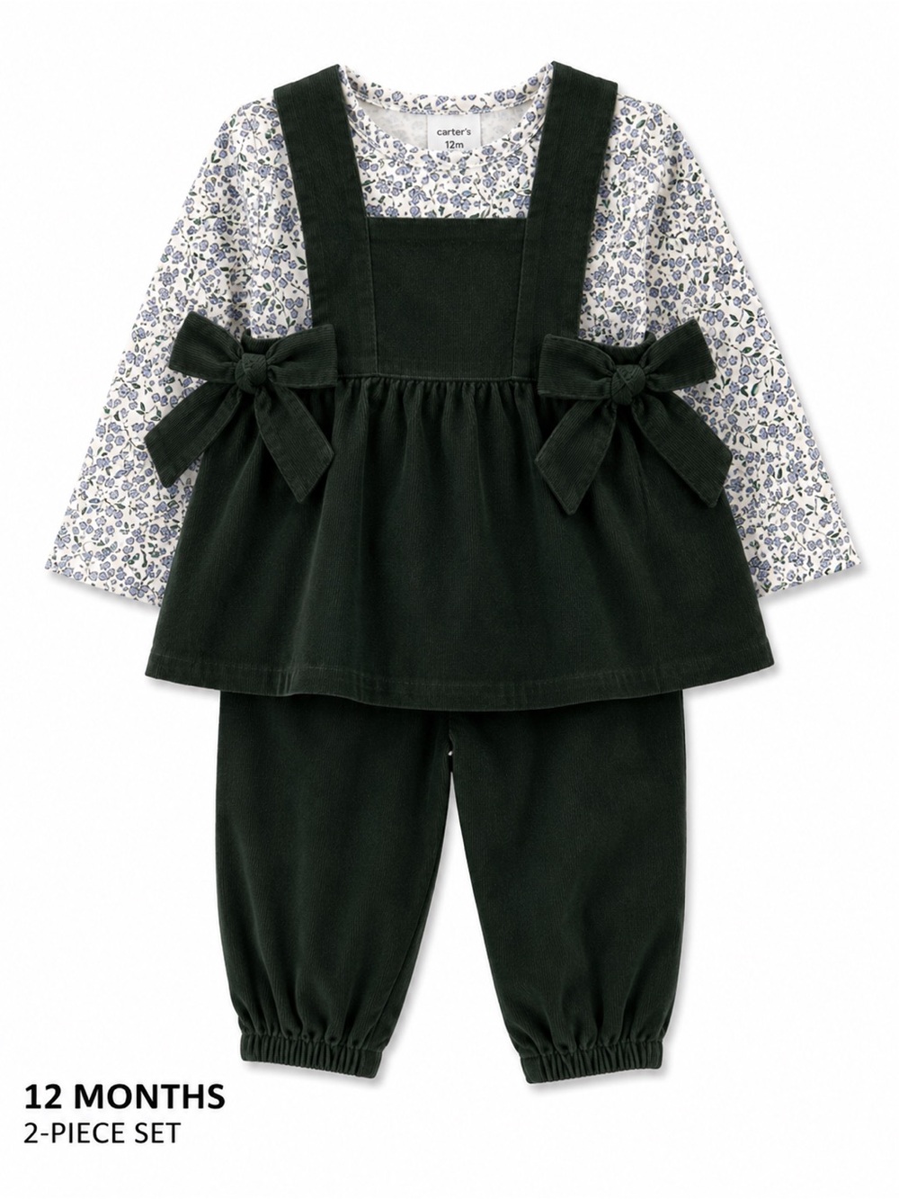 Carter's Dark Green Corduroy Pinafore and Floral Top Set